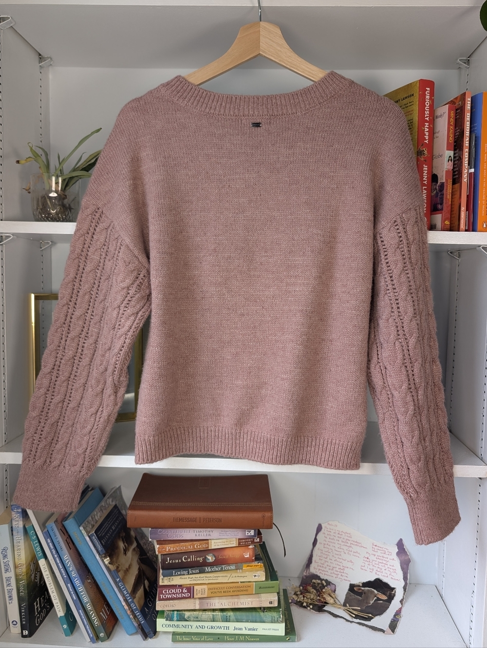 Mexx Women's Dusty Rose Cable Knit Sweater Bobbles Size Small Cozy Soft Girl - Picture 2 of 7